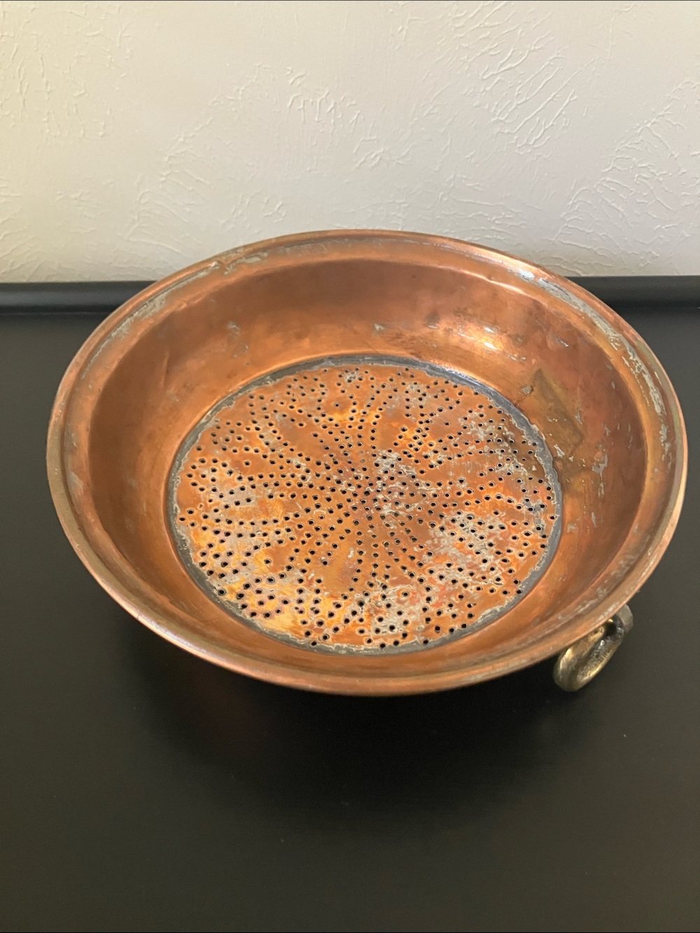 Vintage Copper Colander Bowl - Rustic Kitchen Strainer